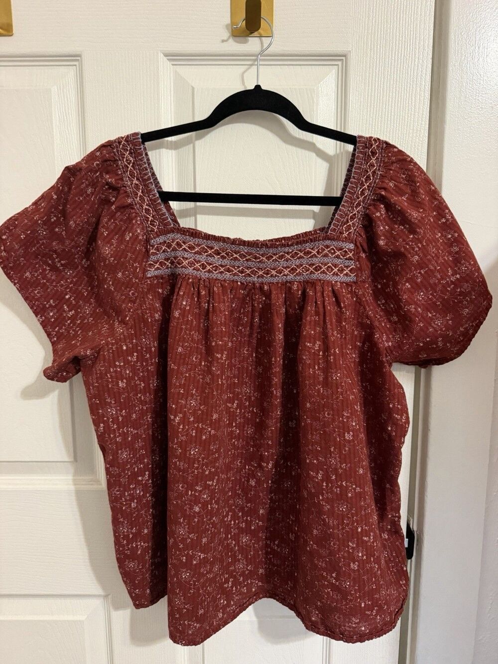 Madewell Women’s Square-Neck Smocked Top In Dotted Vines Size XXL Boho Chic
